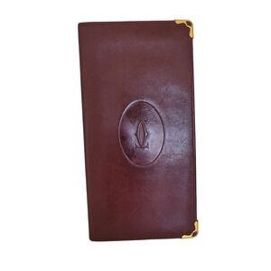 Cartier Paris Must de Cartier Burgundy Leather Long Wallet Gold Corners Vintage